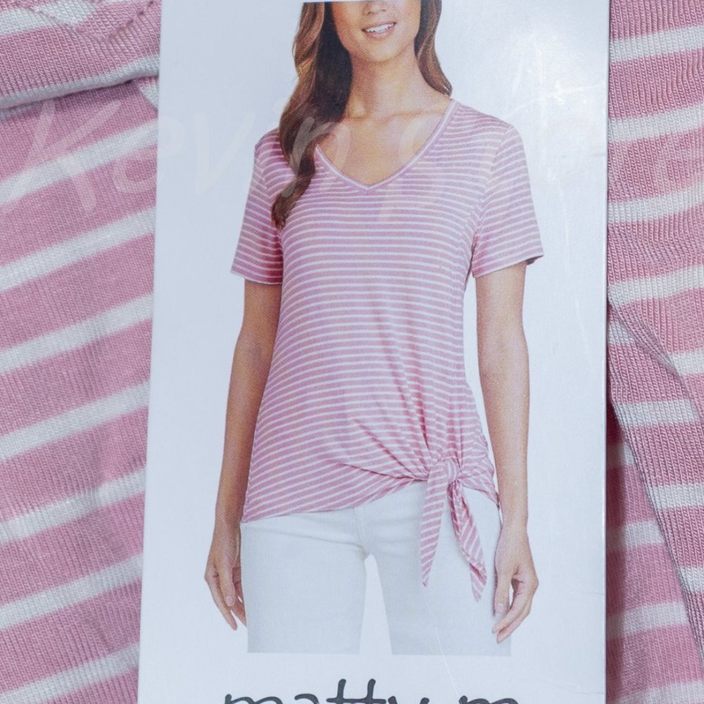 Pink NWT Matty M Women's Stretch Knit Short Sleeve V-Neck Side Tie Tee Shirt
